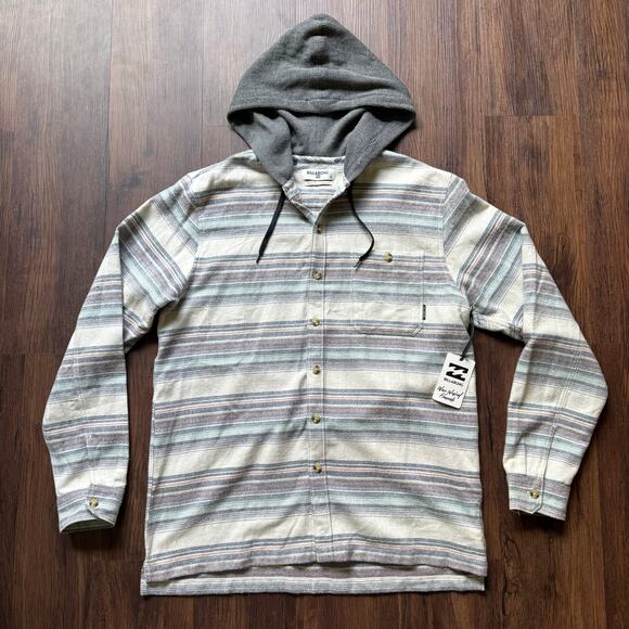 Billabong Baja Flannel Hoodie Shirt Men’s XL Gray Stripe NWT - Picture 1 of 8